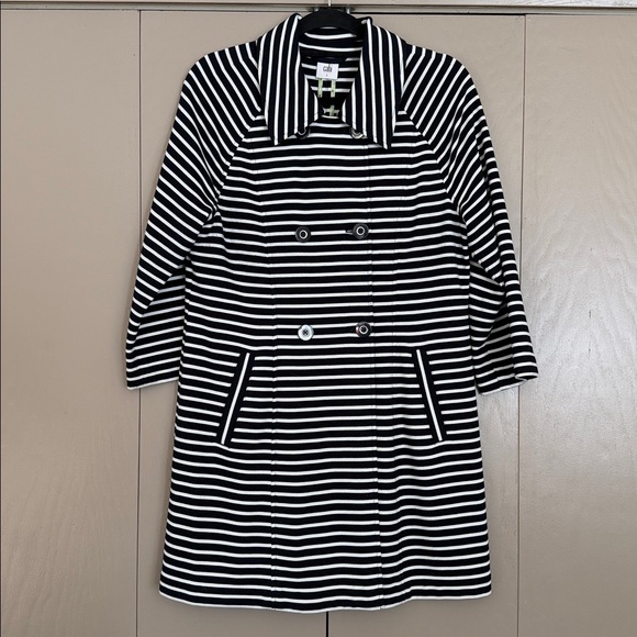 CAbi Navy and White Striped Trench Coat - Picture 2 of 4